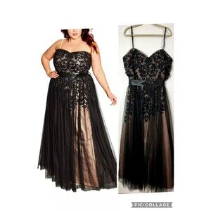 NWT City Chic Formal Dress Embroidered Tulle Black Strapless Women’s Plus Sz 22